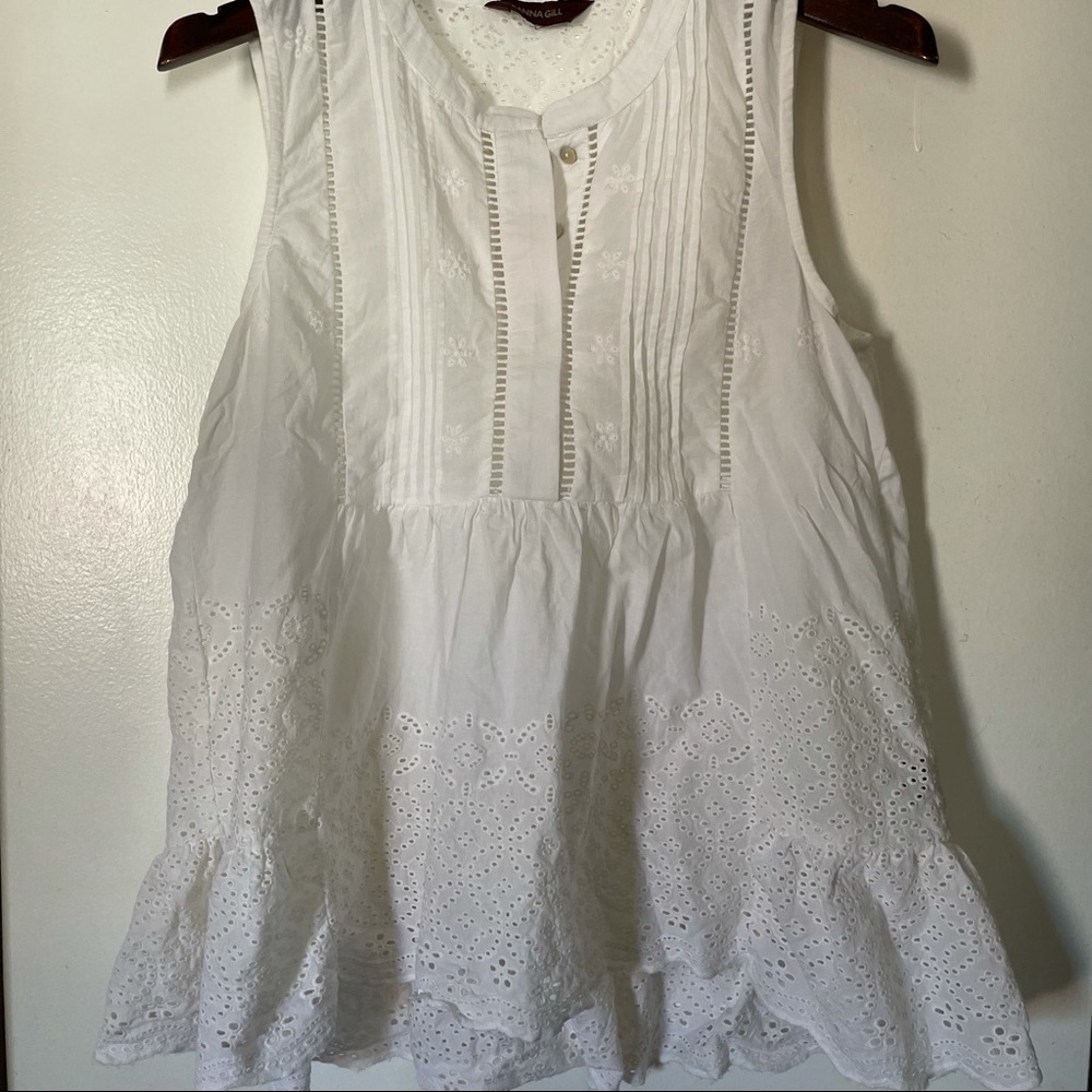 Ranna Gill Anthro White Eyelet Button Down Top